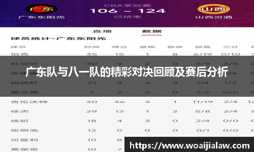 广东队与八一队的精彩对决回顾及赛后分析
